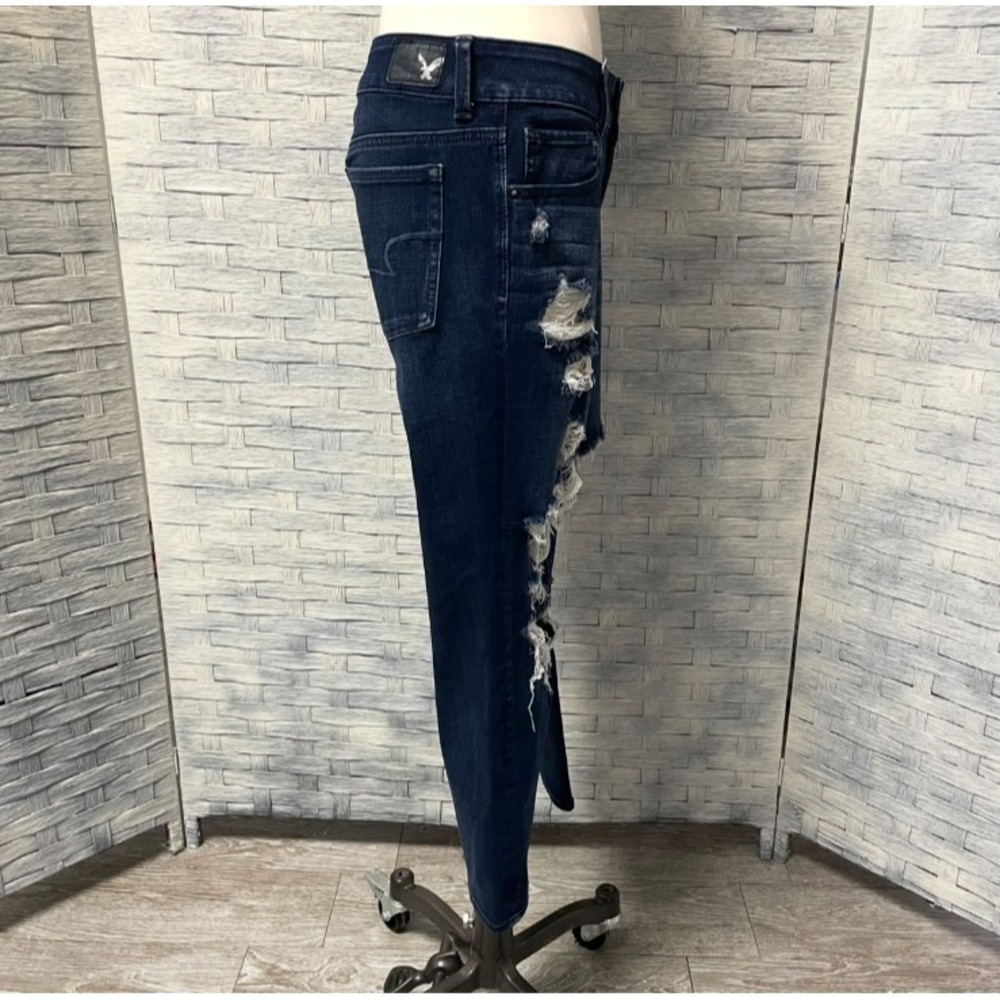 American Eagle Artist Crop Jeans Womens 12 Dark Wash Good Distressed Shredded X4 - Picture 4 of 7